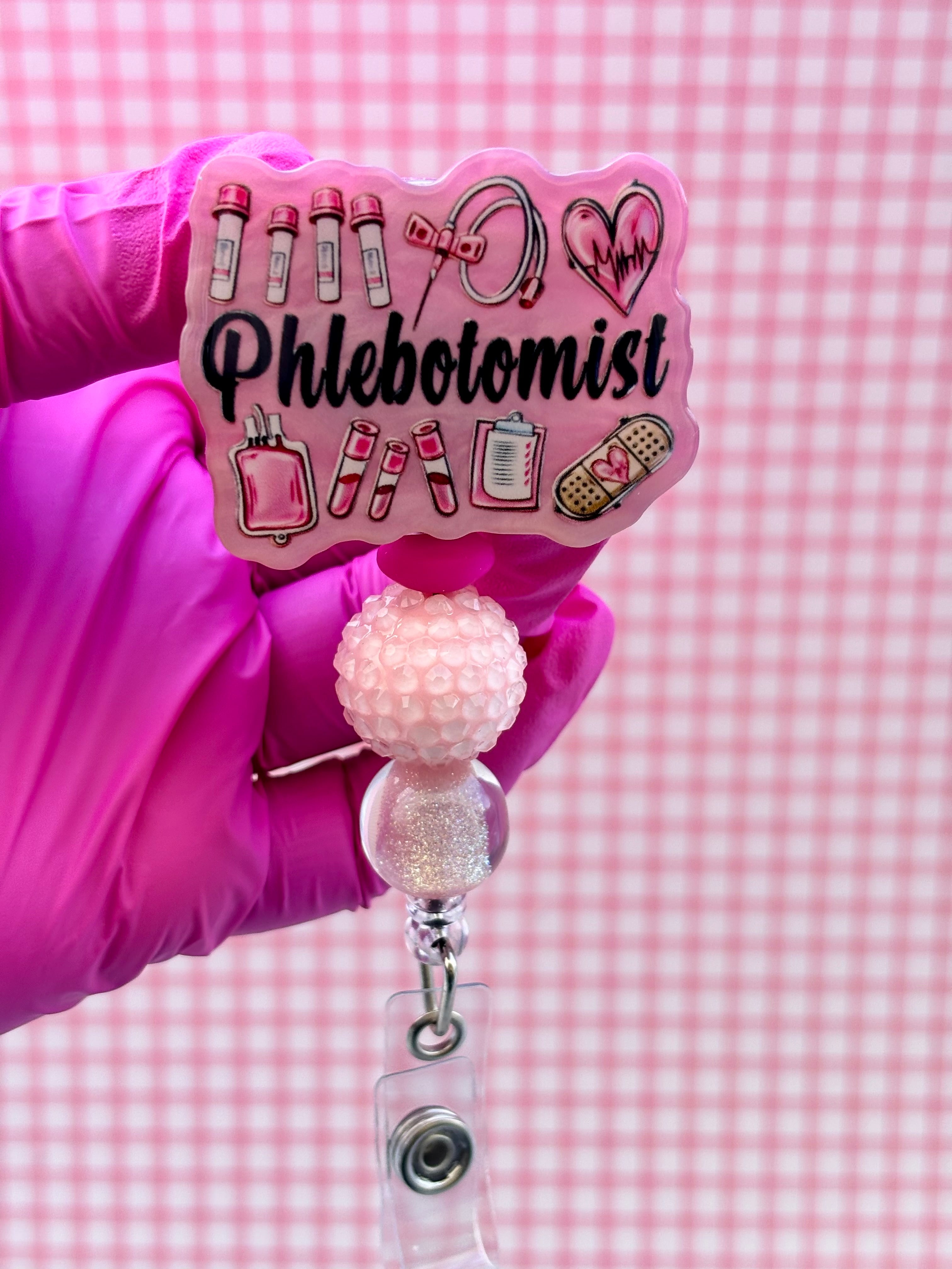 Phlebotomist beaded badge reel