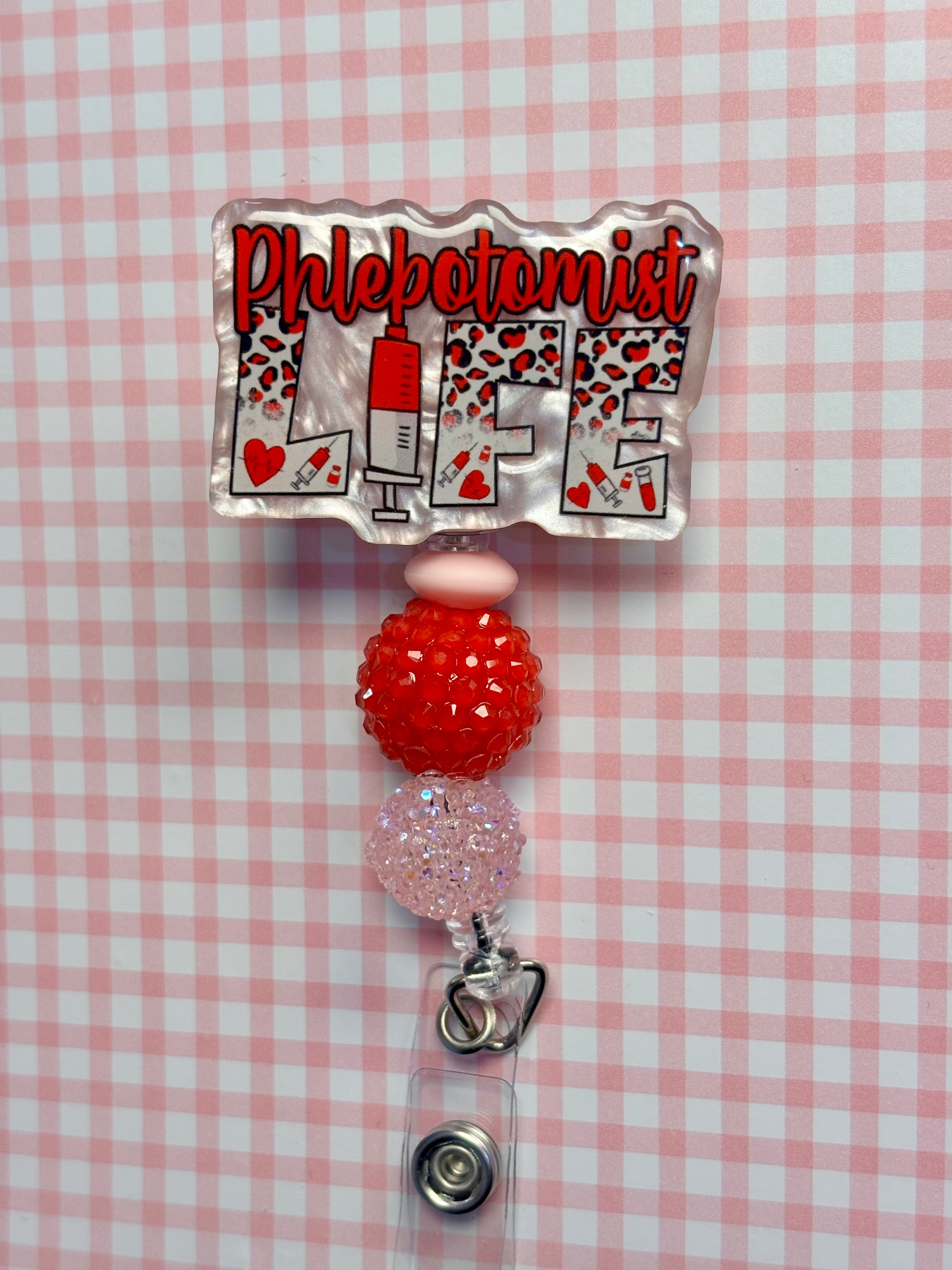 Phlebotomist beaded badge reel